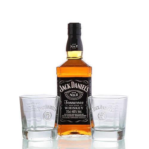 Jack Daniels Old No. 7 Brand Whiskey Geschenkset mit 2 Gläsern 40% vol. 0,70l geöffnet