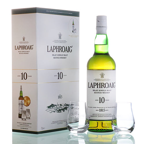 Laphroaig 10 YO Whiskey Geschenk-Set mit 2 Gläser 40% vol. 0,70l